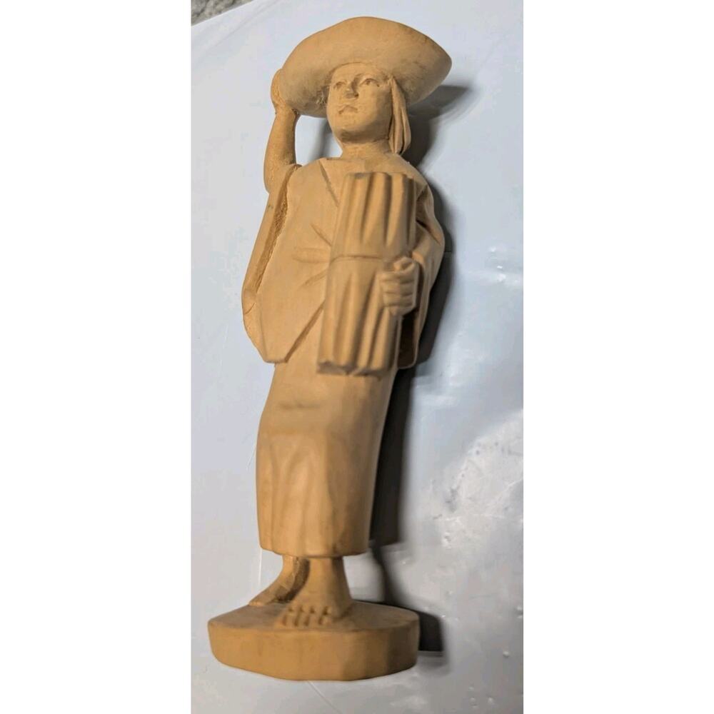 Vintage Hand Carved Wooden Folk Art Sculpture Woman South American